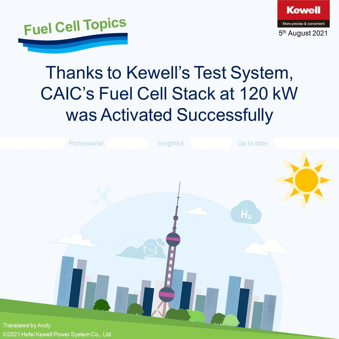 Fuel Cell Topics: Thanks to Kewell's Test System, CAIC's 120kW Fuel Cell Stack was Activated Successfully